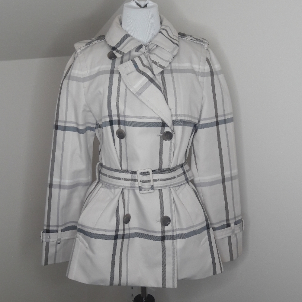 Coach Plaid Short Trench Coat Size Small